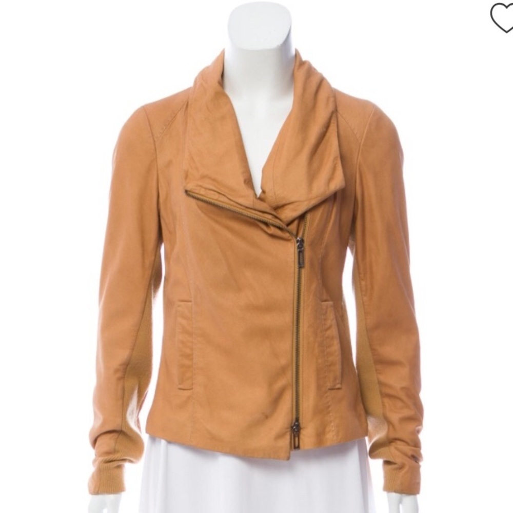 Vince Mock Neck Leather Camel Jacket